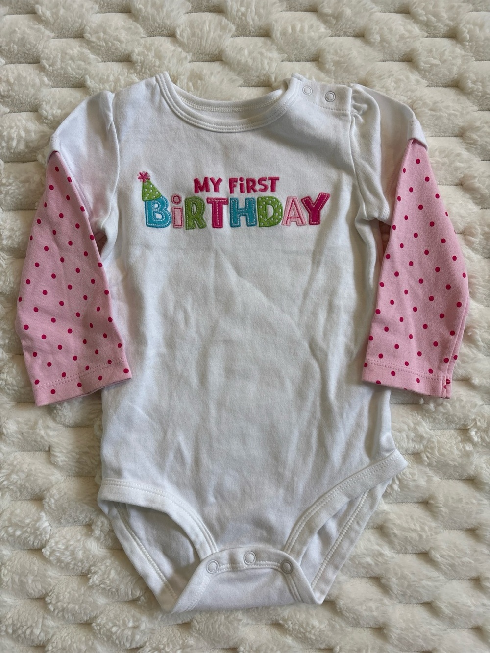 Carter’s “My First Birthday” Bodysuit Girls 12 Months Long Sleeve Polka Dot